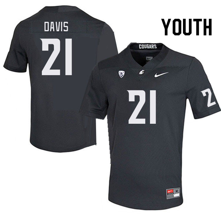 Youth #21 Kiwaun Davis Washington State Cougars College Football Jerseys Stitched Sale-Charcoal - Click Image to Close